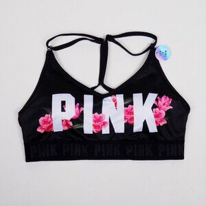 nwt PINK VS logo floral ultimate sports bra racer back adjustable